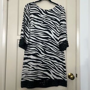 Michael Kors zebra dress, good condition, bejeweled sleeves and bottom, size s